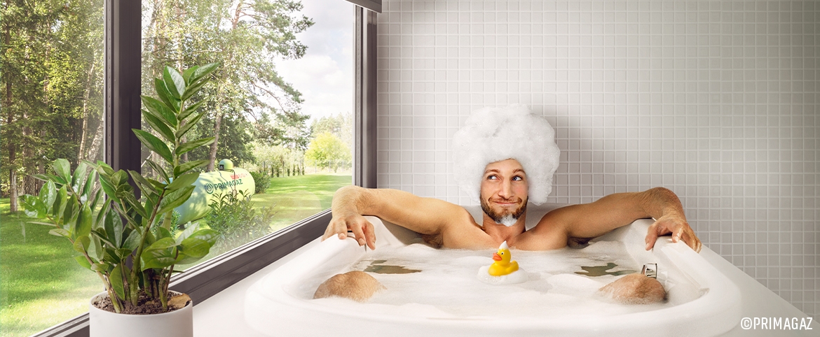 Avec Primagaz, votre bain est tout aussi chaud. Avec Primagaz, votre bain est tout aussi chaud.