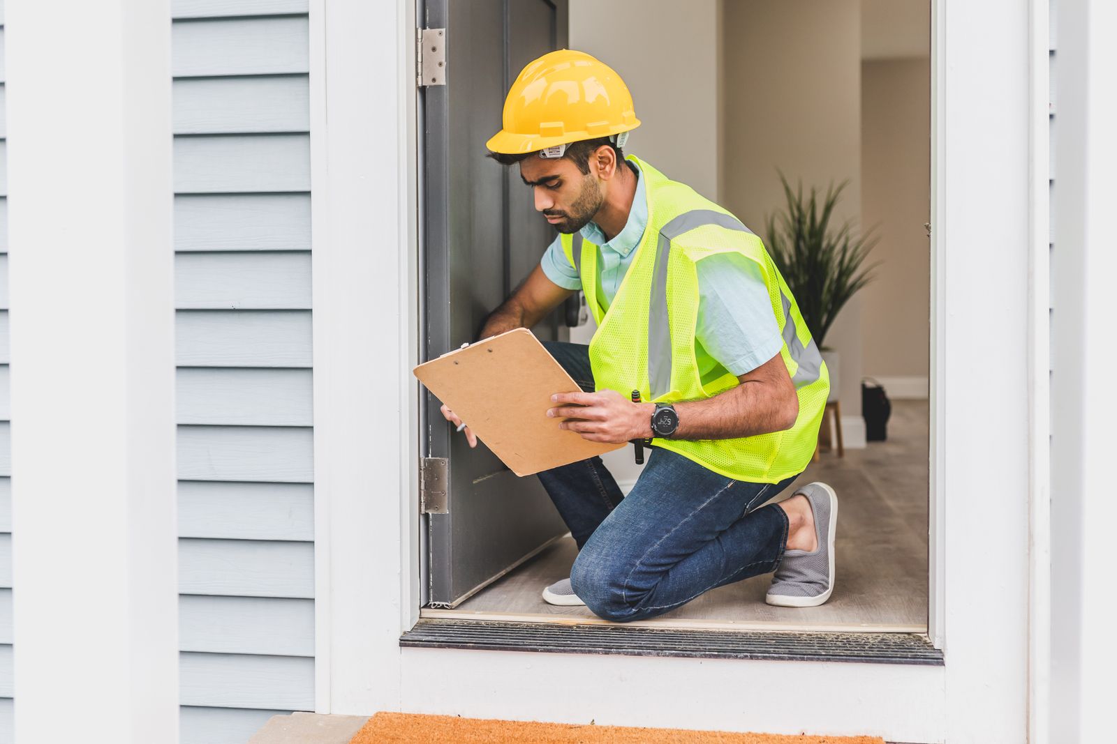%titre de l'article% Professionnel inspectant une maison avant l’achat, contrôle de l’état du bien